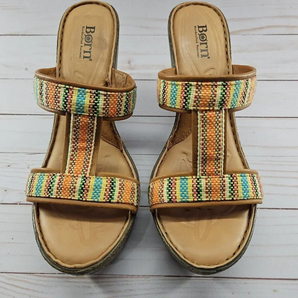 Born Womens‎ Size 10 Size 42 Lio Orange Aztec Platform Wedge Heel Woven Sandals